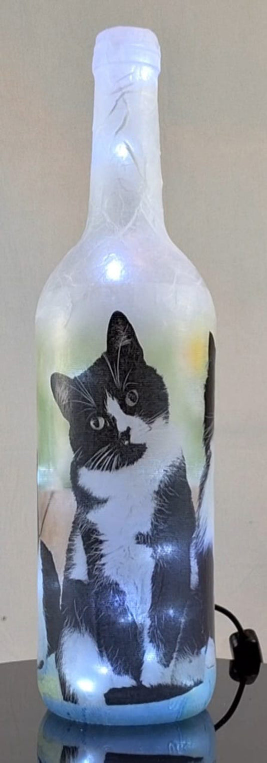 Black and White Cat - Hand Made Lamp